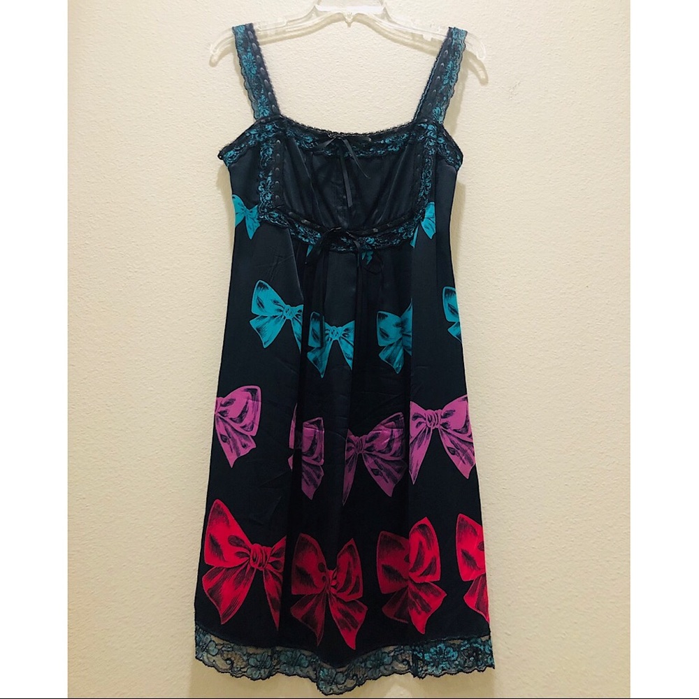 Betsey Johnson Bow Print Black Mini Dress